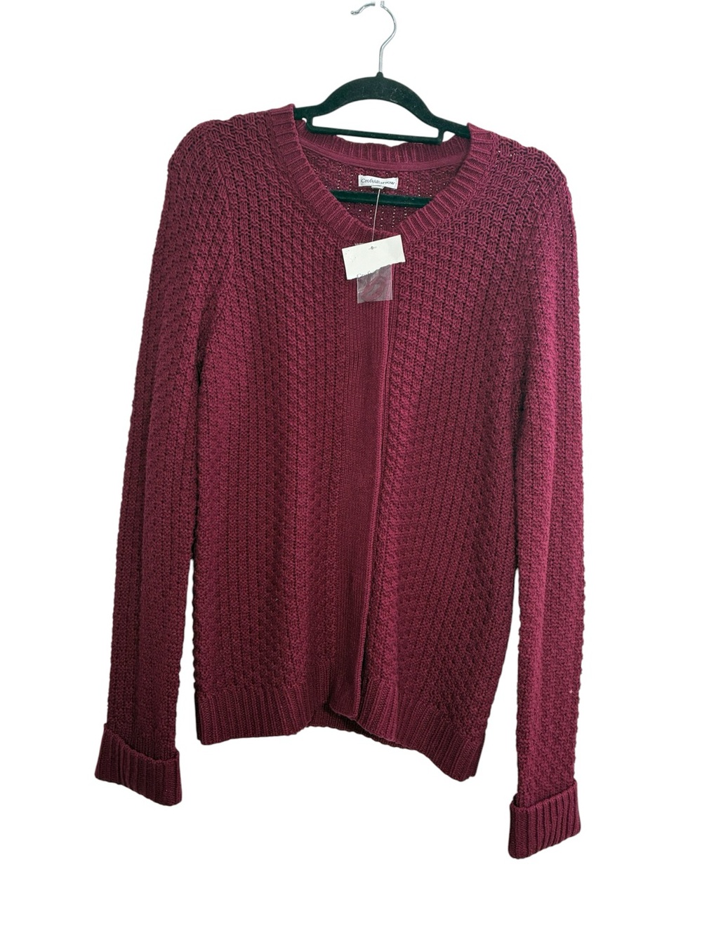 Croft & Barrow Maroon Cable Knit Cardigan Sweater snap front